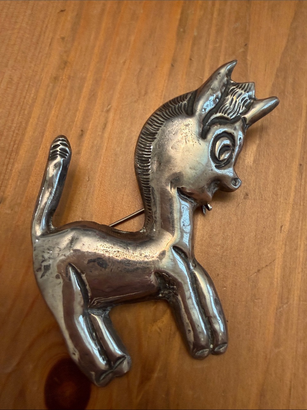 Mid Century Mexican Silver Donkey Brooch